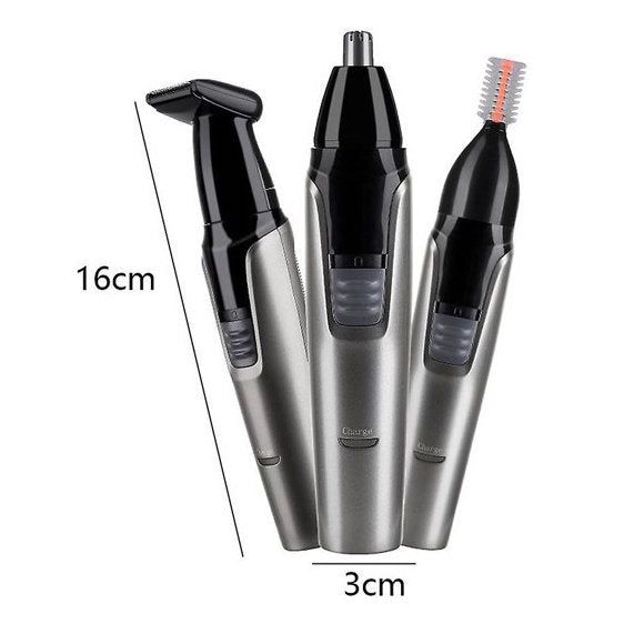 Rechargeable 3-in-1 Nose Hair Shaver and Beard Trimmer for men with interchangeable heads - Eagalite