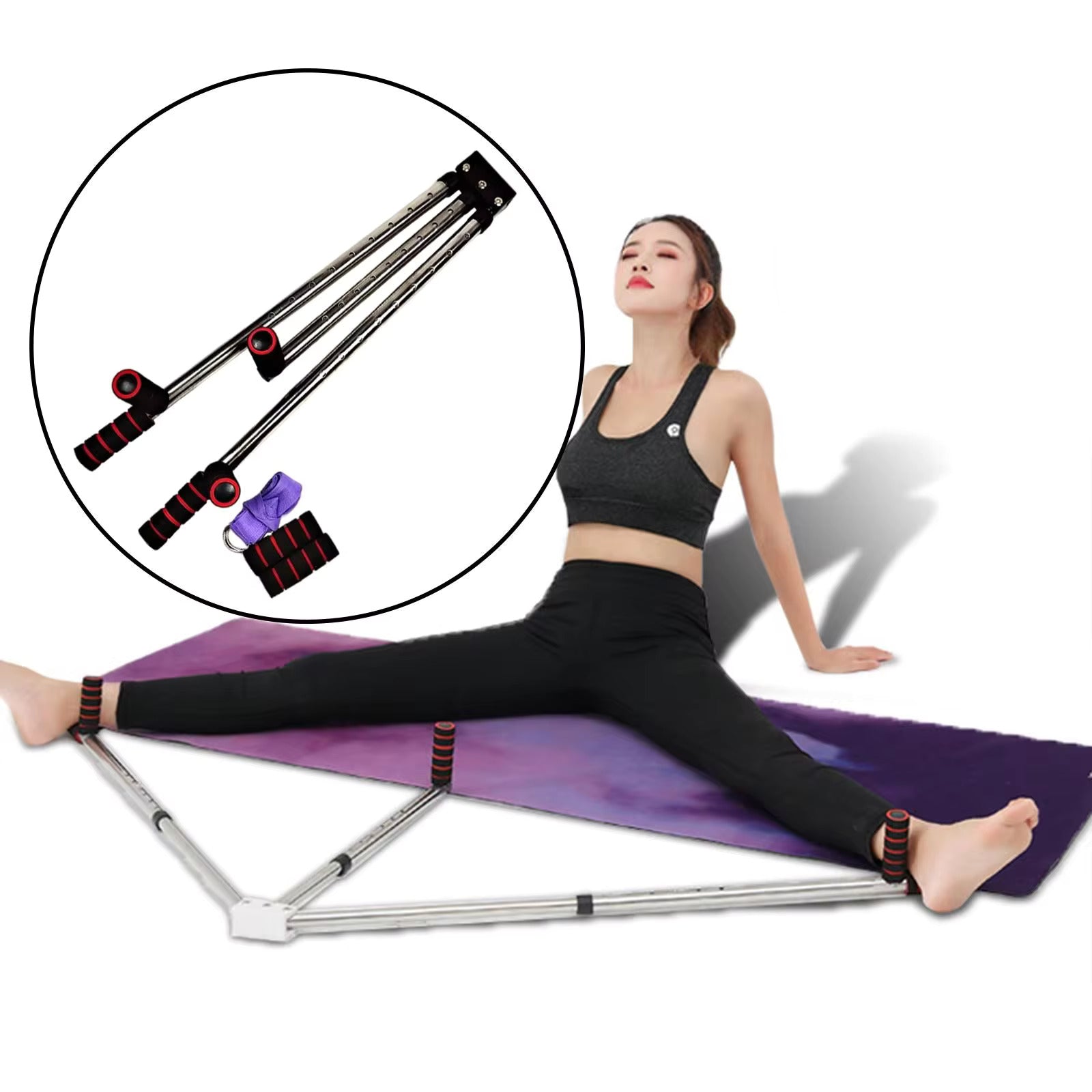 Person laid back while using the 3 Bar Leg Stretcher to improve leg flexibility - Eagalite