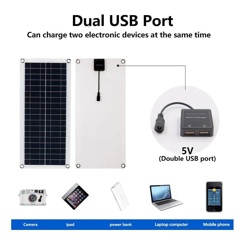 Dual USB ports on the Solar Panel for charging multiple devices simultaneously - Eagalite