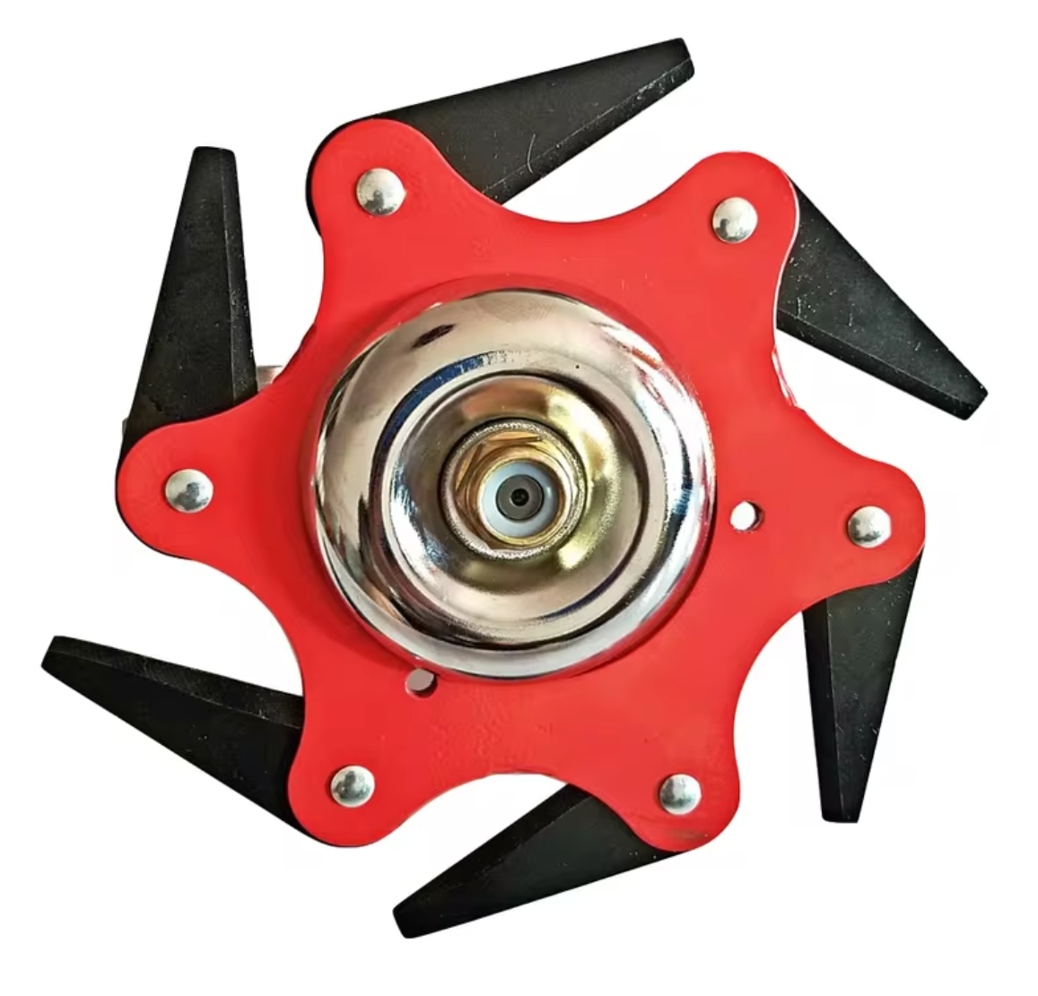 Universal 6-Blade Trimmer Head for lawn mowers viewed from the top, showing the blades in a standard position 3 - Eagalite