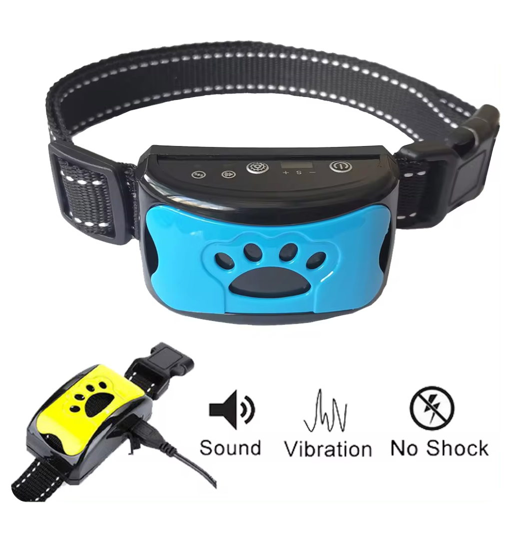 Anti Bark Collar showing its features including sound, vibration and no shock - Eagalite