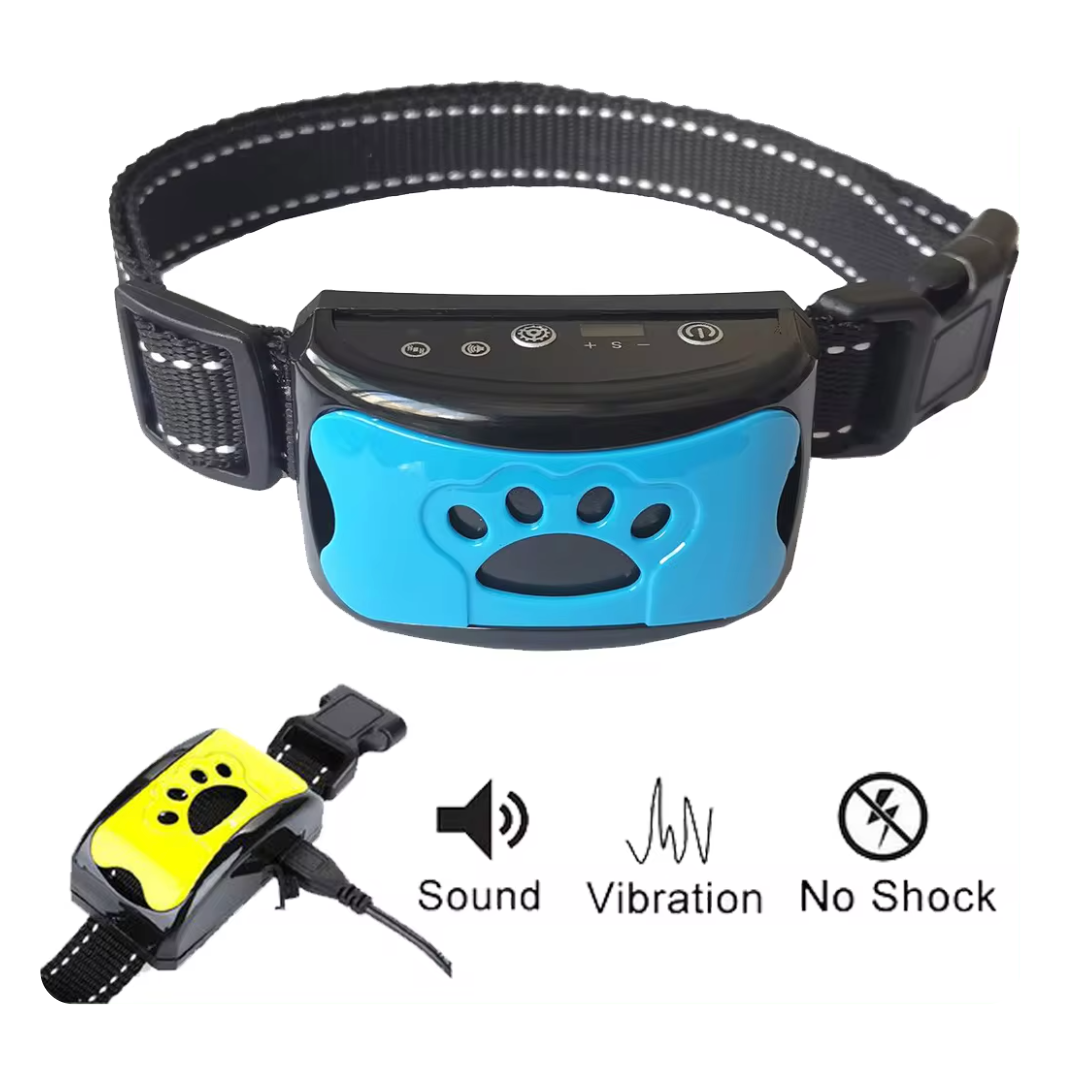 Anti Bark Collar showing its features including sound, vibration and no shock - Eagalite