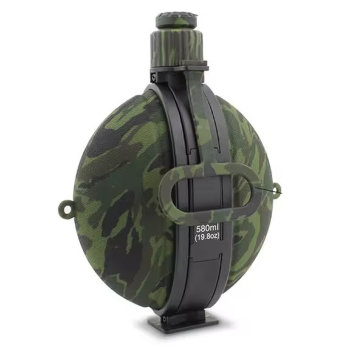 Collapsible camouflage water bottle made from durable silicone, shown fully expanded with a large capacity, perfect for outdoor activities like hiking or camping - Eagalite