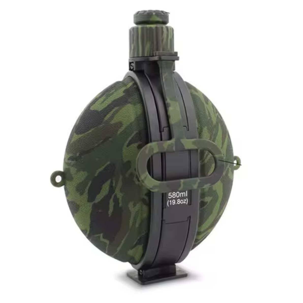 Collapsible camouflage water bottle made from durable silicone, shown fully expanded with a large capacity, perfect for outdoor activities like hiking or camping - Eagalite