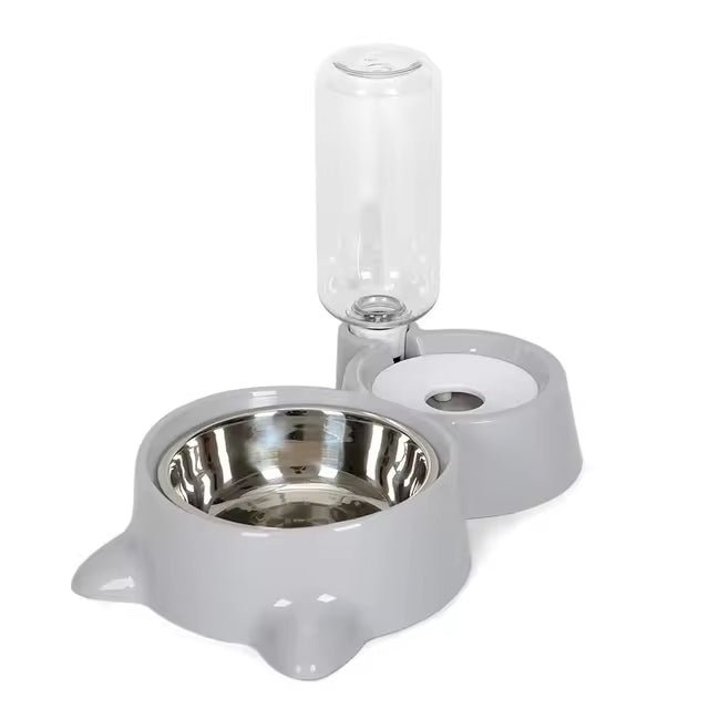 2-in-1 Cat Bowl and Water Dispenser – Automatic Feeder for Dogs and Cats Gray - Eagalite