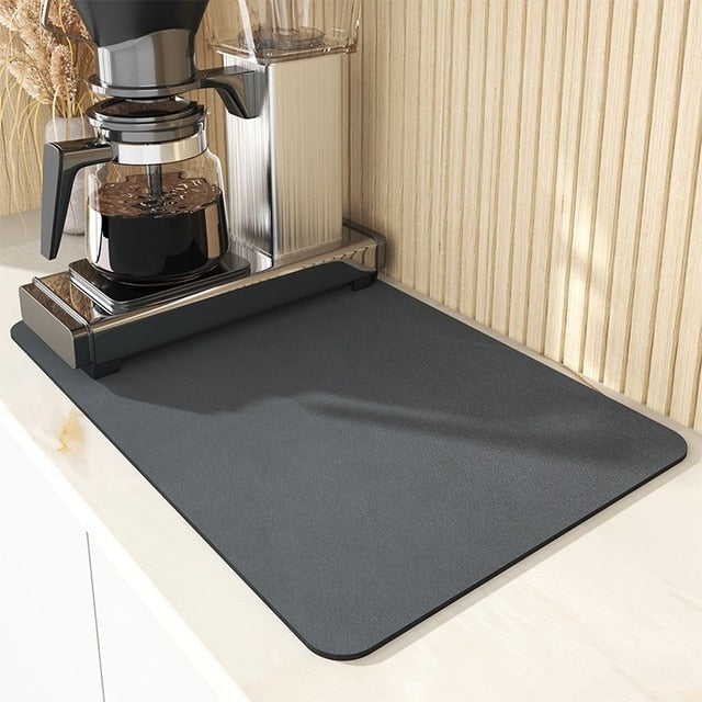 Super Absorbent Dish Drying Mat in Black color. Highly absorbent cotton material, ideal for preventing spills - Eagalite