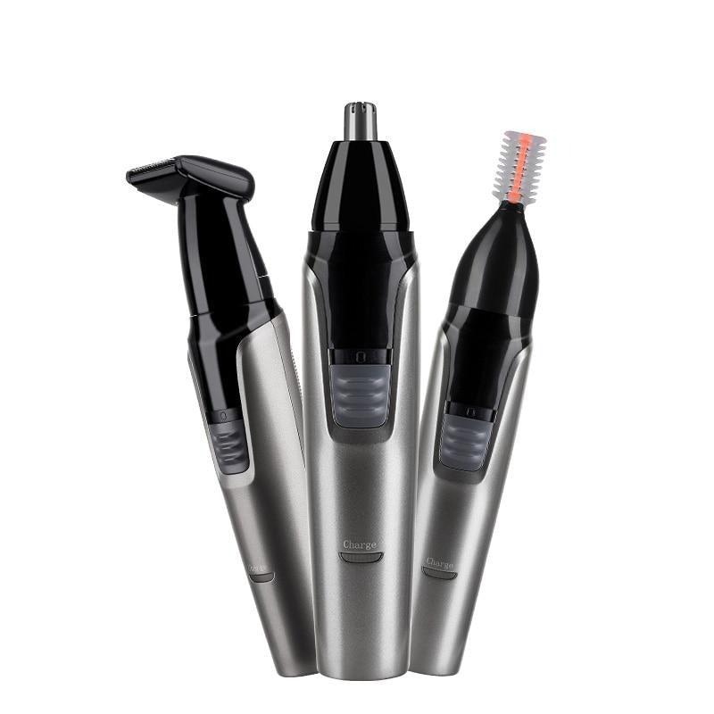 Rechargeable 3-in-1 Nose Hair Shaver and Beard Trimmer for men with interchangeable heads - Eagalite