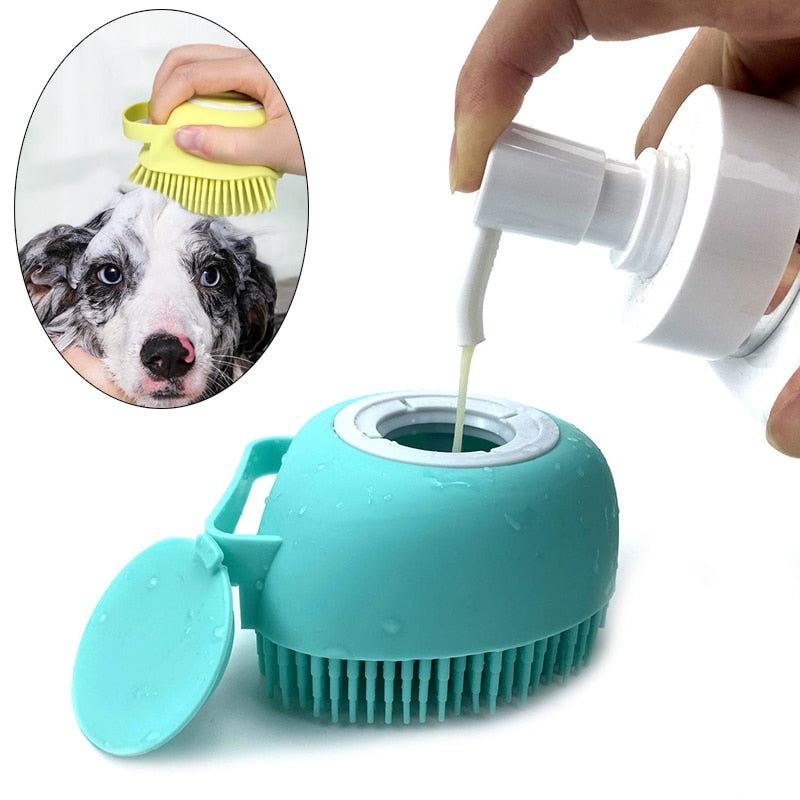 Puppy Dog Bath Shampoo Brush Blue Being Filled Up With A Shampoo And With A Dog Being Bathed In Background - Eagalite