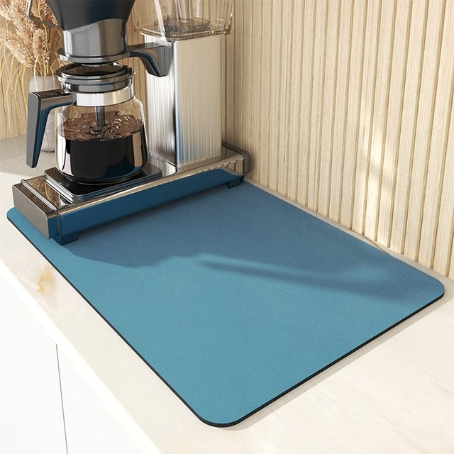 Super Absorbent Dish Drying Mat in Green color. Highly absorbent cotton material, ideal for preventing spills - Eagalite